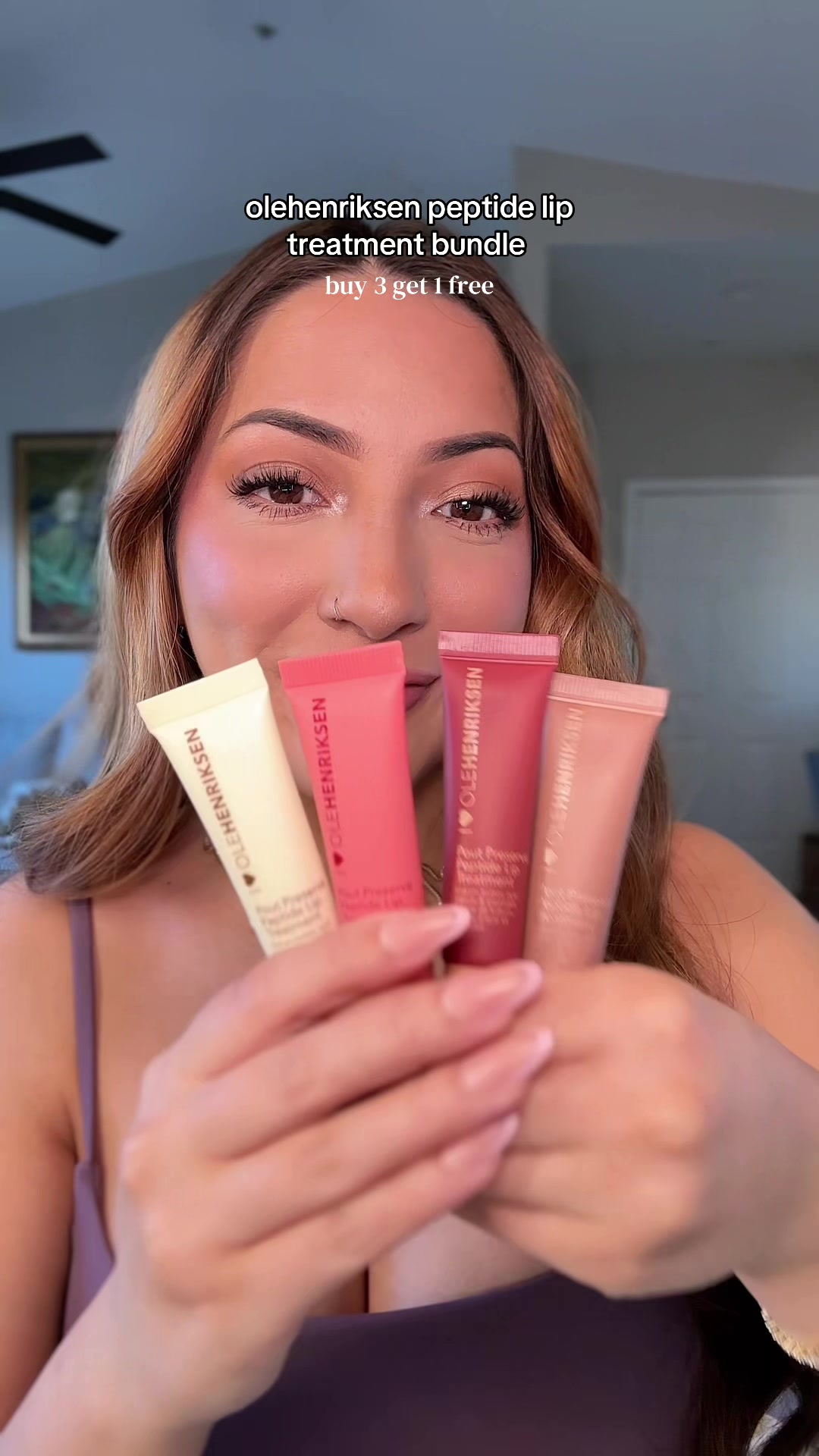 TikTok post by @tracy.tns for OLEHENRIKSEN. Caption reads: [...] I love all 4 shades! So hydrating!....