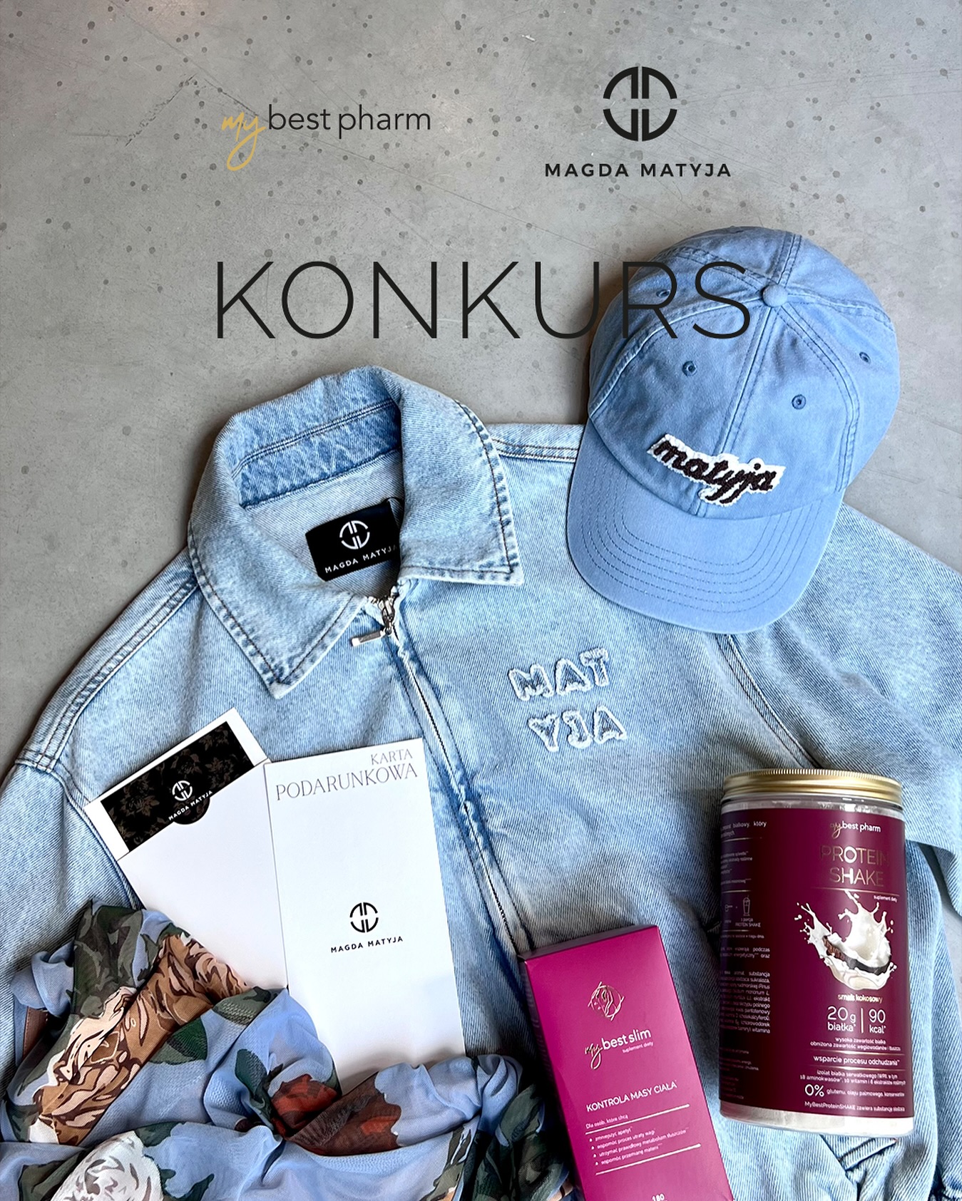 Instagram post by @magdamatyjaofficial for Mybestpharm. Caption reads: 🎁 KONKURS! 🎁

Do wygrania:
🥤 MyBestSlim +....