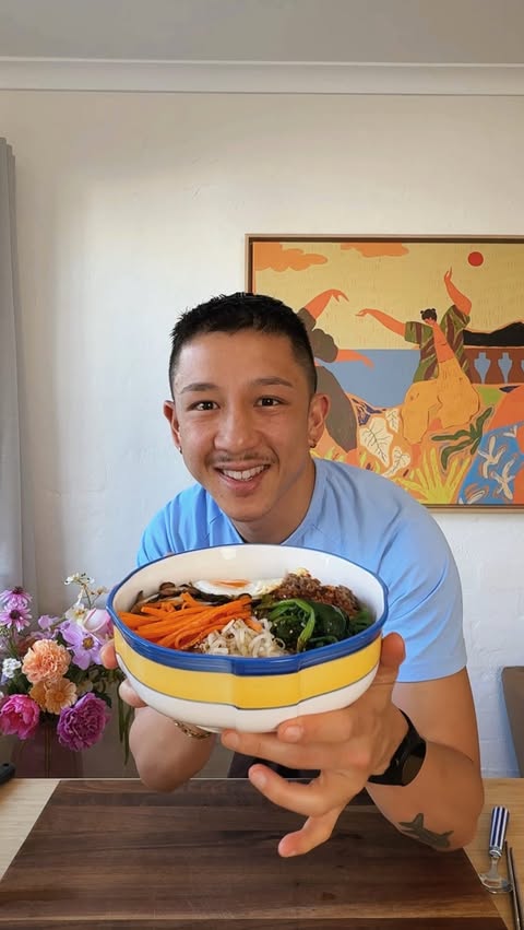 Instagram post by @brendan_pang for HexClad. Caption reads: [...] over fluffy rice cooked in my new....