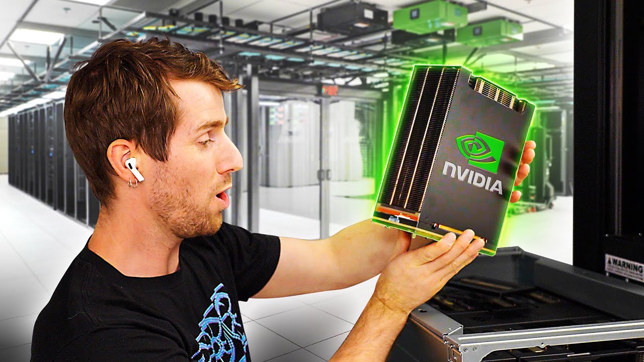 YouTube post by @LinusTechTips for Dbrand. Caption reads: NVIDIA Showed Me Their Supercomputer.