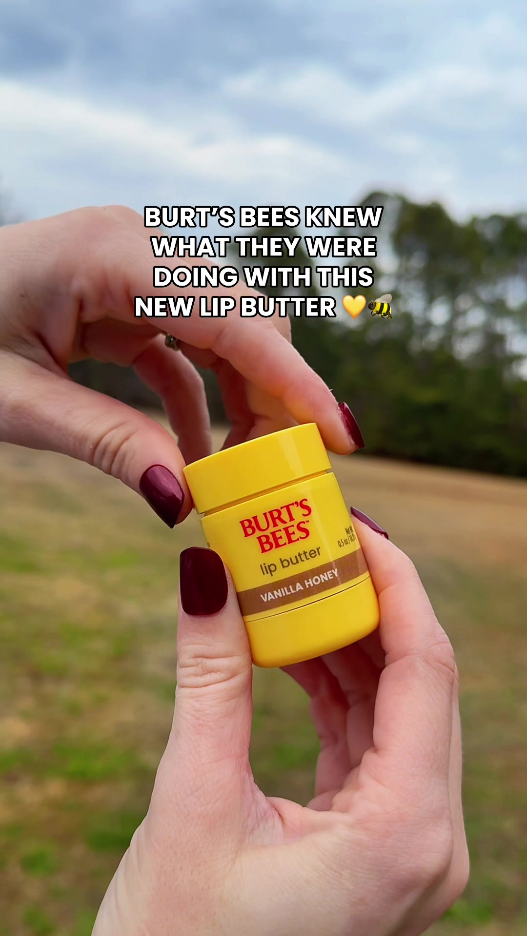 TikTok post by @presleymabus_ for Burt's Bees USA. Caption reads: [...] the packaging of this lip butter....