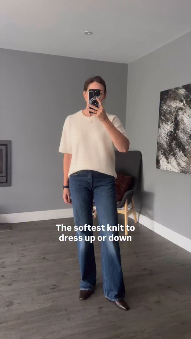 Instagram post by @buttonsandblazers for ARKET. Caption reads: The easiest knit to dress up or down. I have....