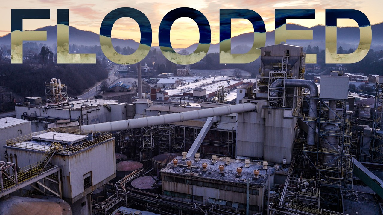 YouTube post by @TheProperPeople for LANDR. Caption reads: Exploring a Massive Abandoned Paper Mill - Flooded....