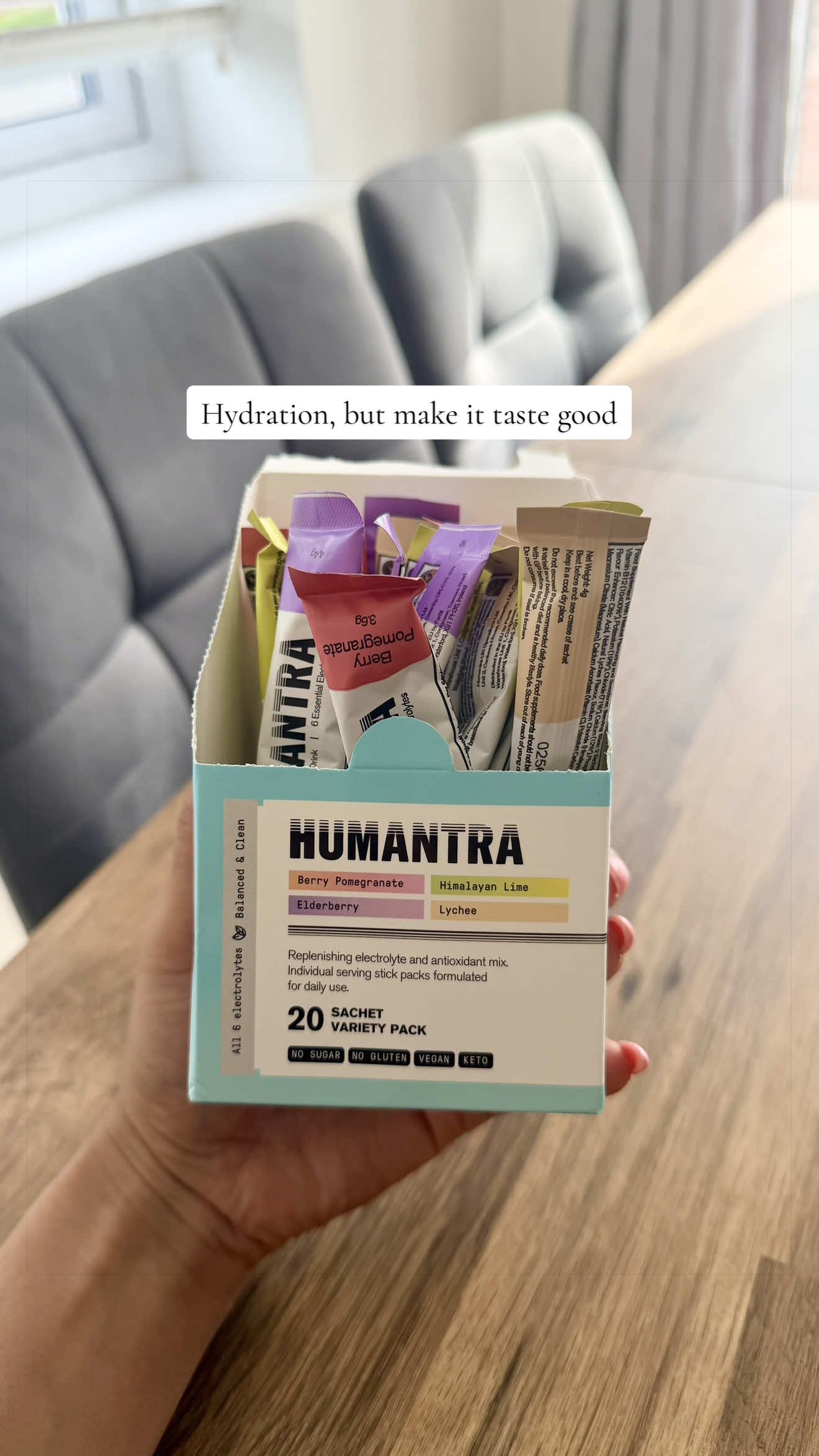 TikTok post by @simmkaurr_ for Humantra. Caption reads: [...] the hype around electrolyte sachets.....