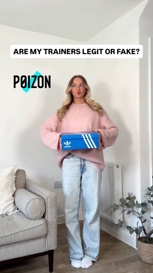 Instagram post by @itsemilyjames for POIZON. Caption reads: Want to check if your item is real for free?....