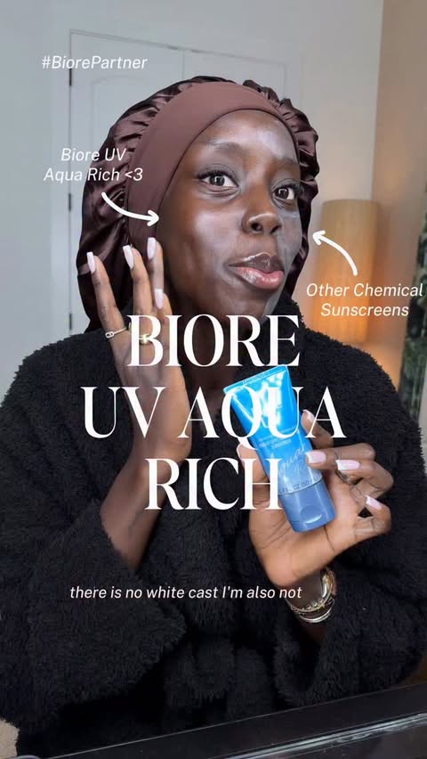 Instagram post by @golloria for Bioré USA. Caption reads: now this is what sunscreen should do on dark skin!....