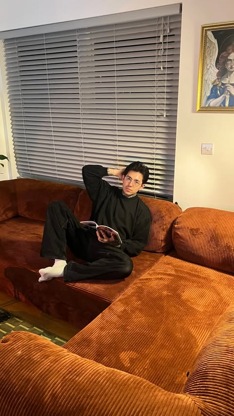 Instagram post by @jammydodged for OMHU. Caption reads: [...] spilling the tea on our gorgeous couch....
