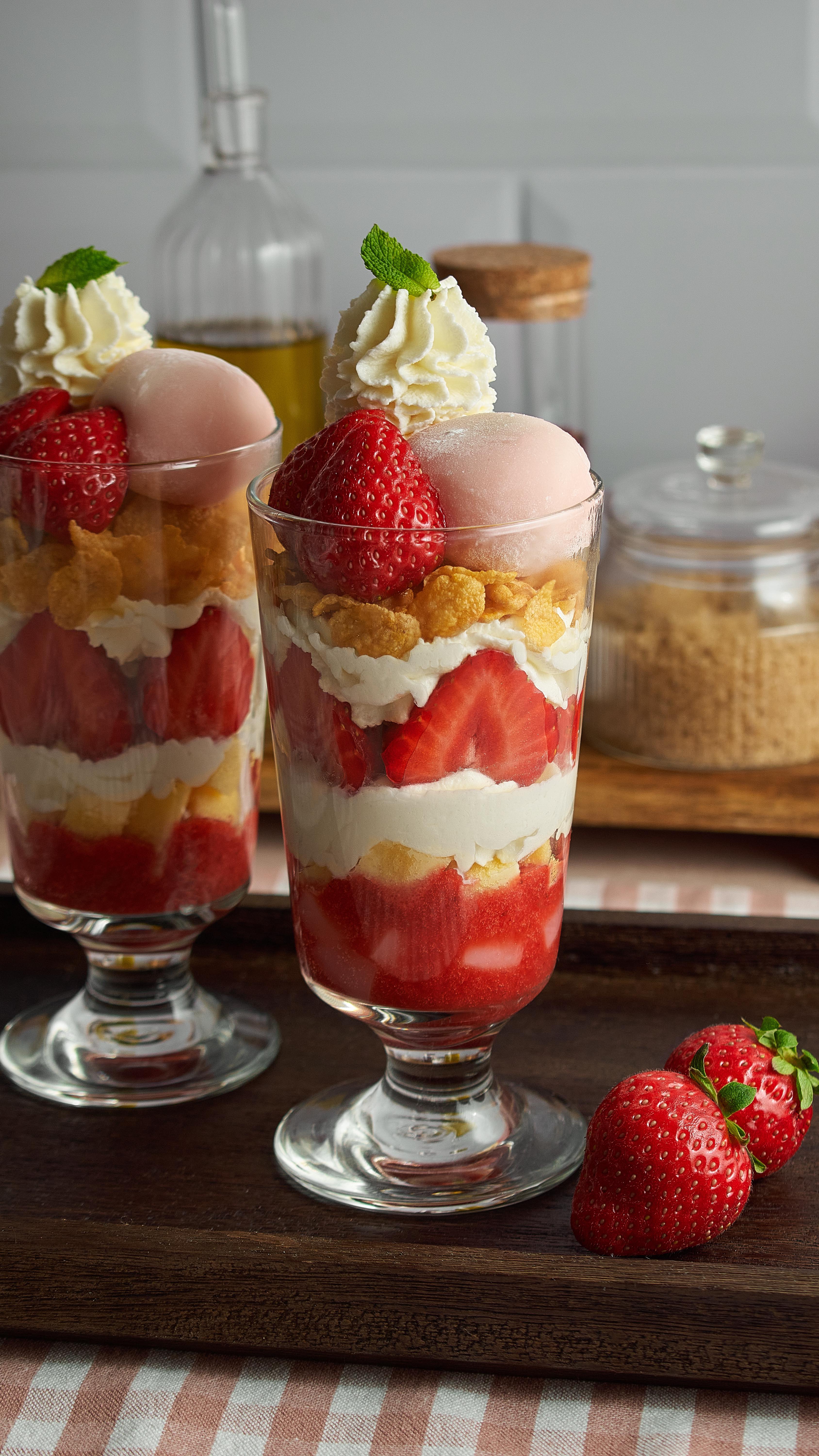 Instagram post by @erictriesit for California Strawberries. Caption reads: #AD Japanese-inspired Strawberry Parfaits 🍓 with....