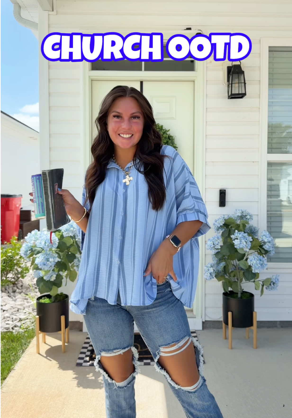 TikTok post by @shaycroft for Madison + Mallory. Caption reads: What I wore to church today 💙🩵 #ootd....