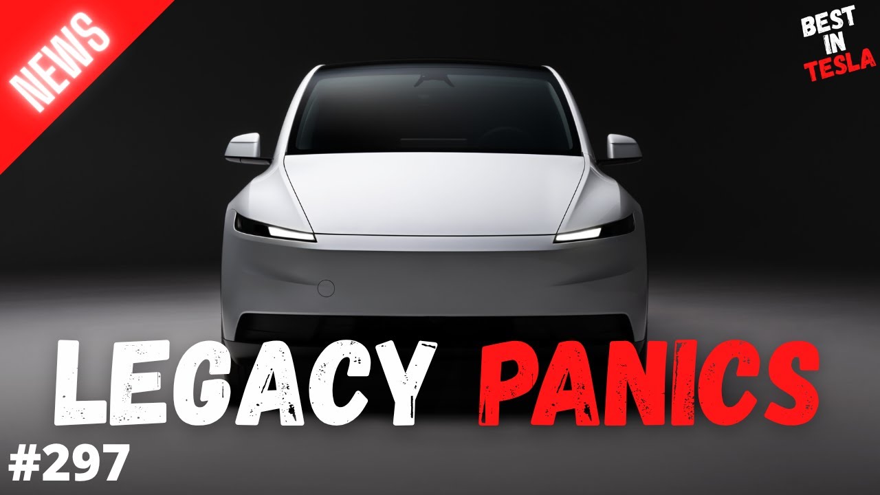 YouTube post by @BestInTESLA for Tesla. Caption reads: Tesla’s Model Y in 2.5 Hours with 95% Robots - VW....