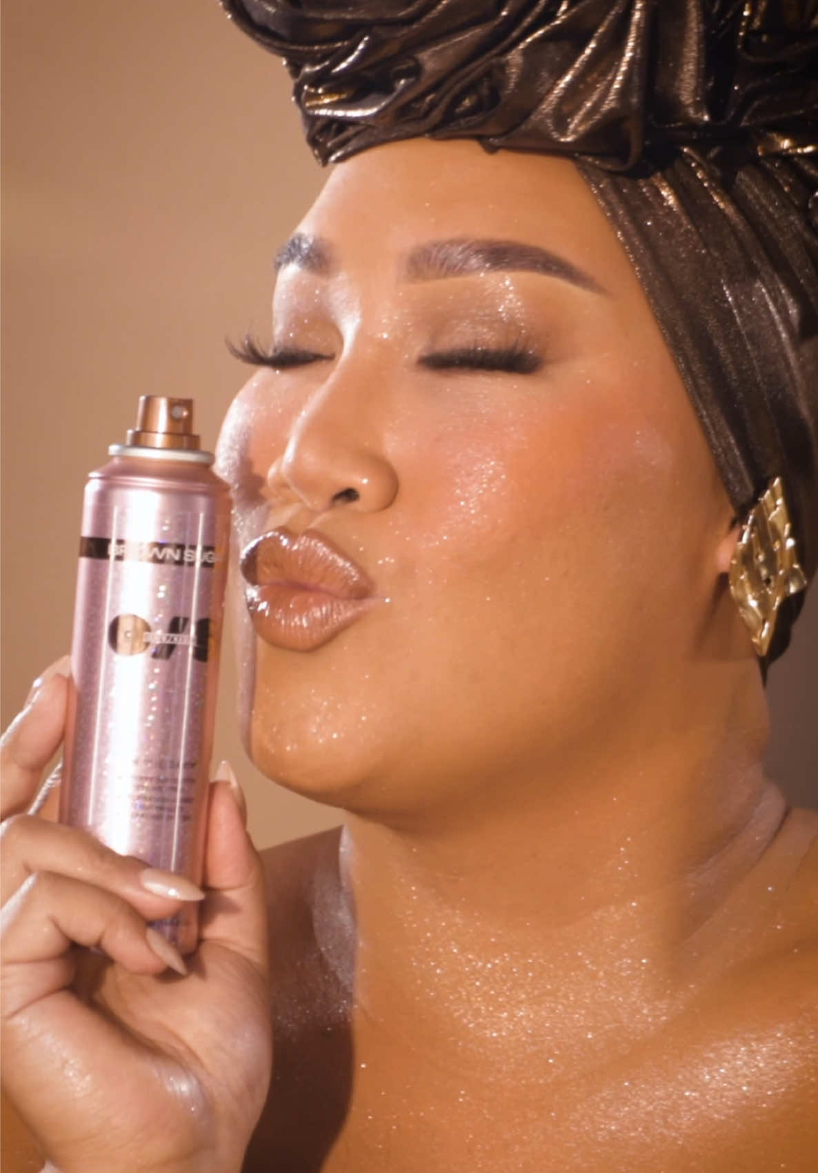 TikTok post by @patrickstarrr for ONE SIZE BEAUTY. Caption reads: Meet Brown Sugar On 'Til Dawn Glitter Setting....