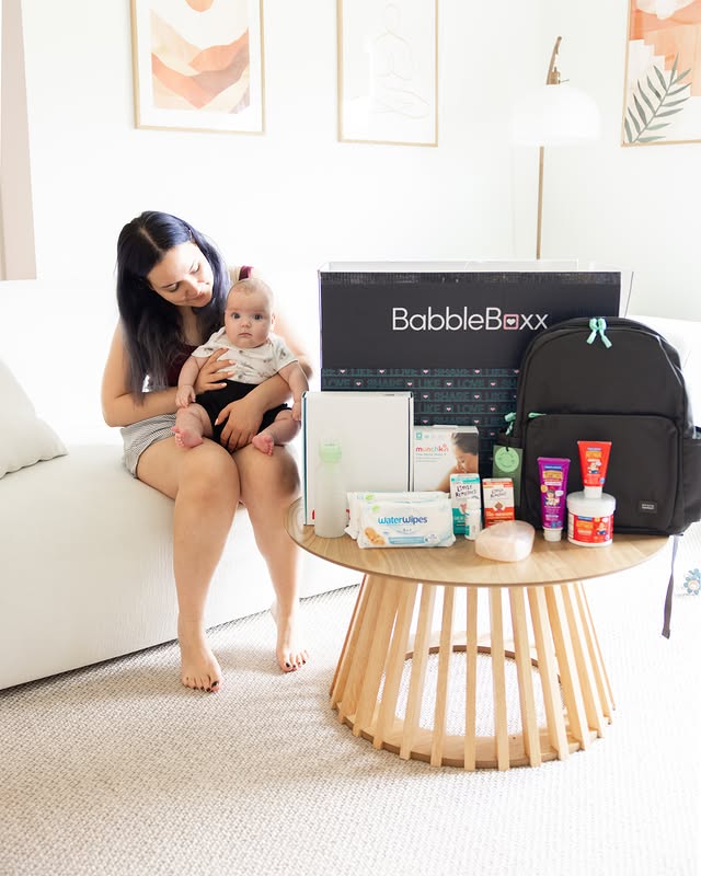 Instagram post by @simplyesrag for BabbleBoxx. Caption reads: Loved opening this @babbleboxxofficial New Mom....