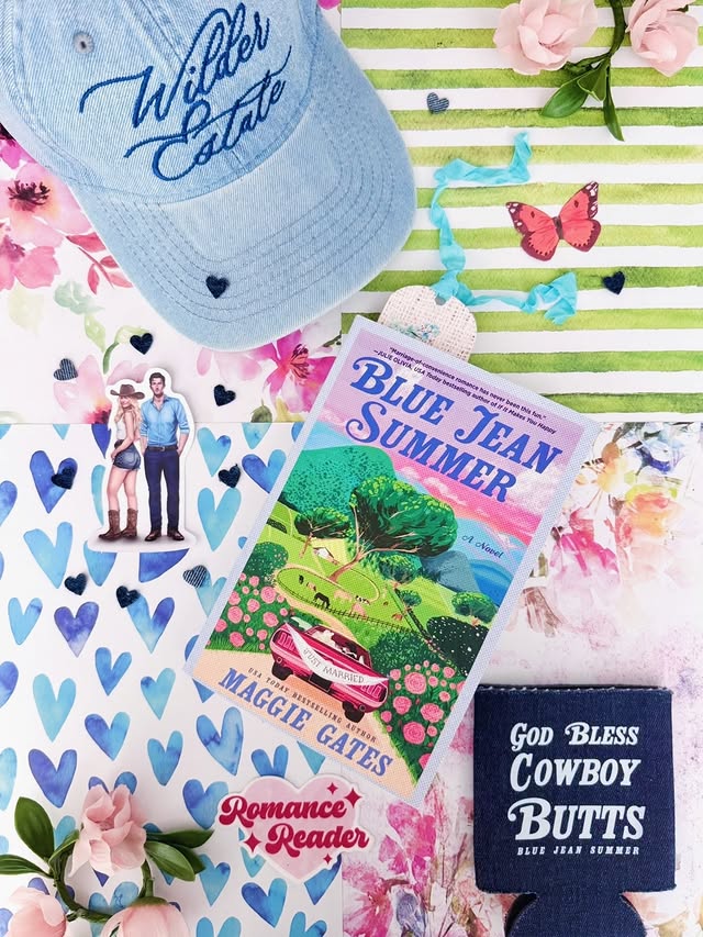 Instagram post by @temmathomas for Berkley Publishing Group. Caption reads: 💙 Blue Jean Summer by @authormaggiegates ~ Review....