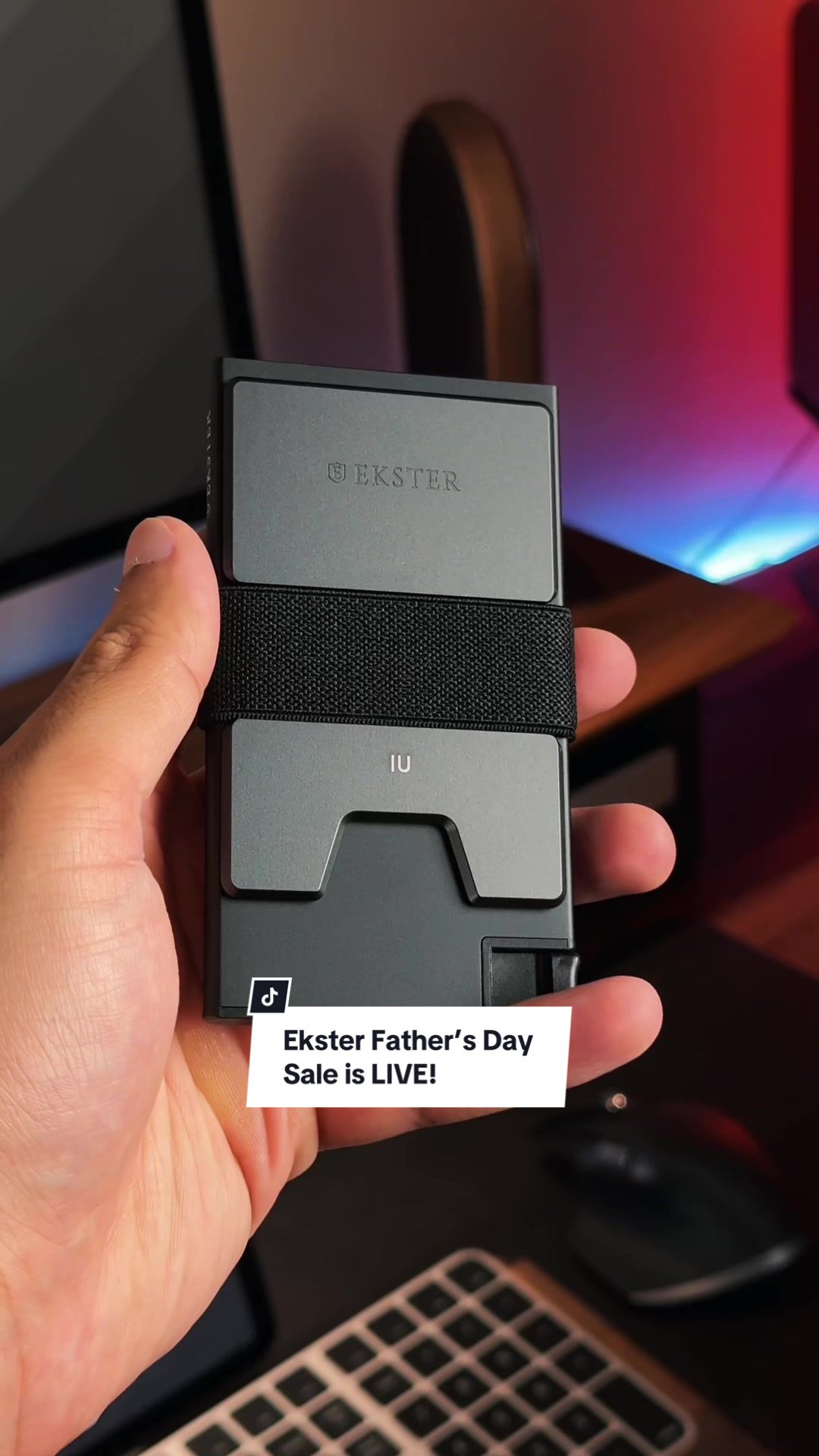 TikTok post by @imaaduddinn for Ekster. Caption reads: @Ekster® Father’s Day Sale is LIVE!🔥#edc [...].