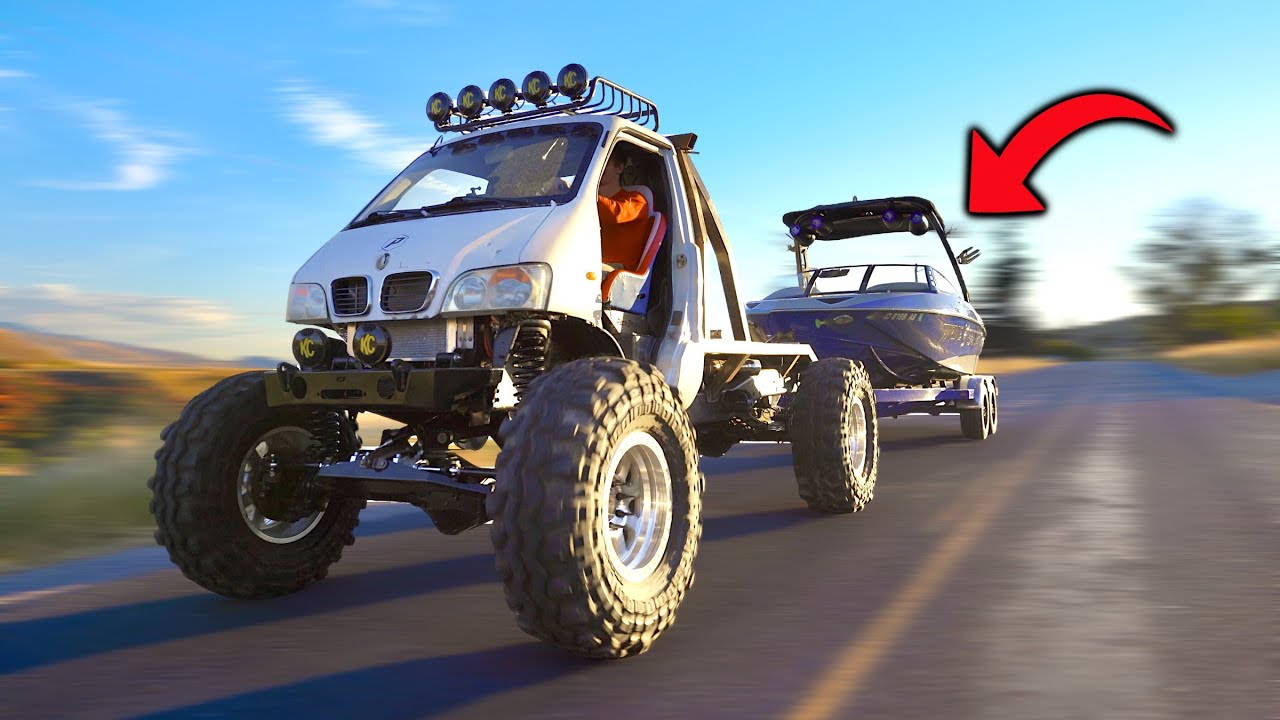 YouTube post by @PeckBrothers for Raceline Wheels. Caption reads: MINI WRECKER CAN TOW (KINDA).