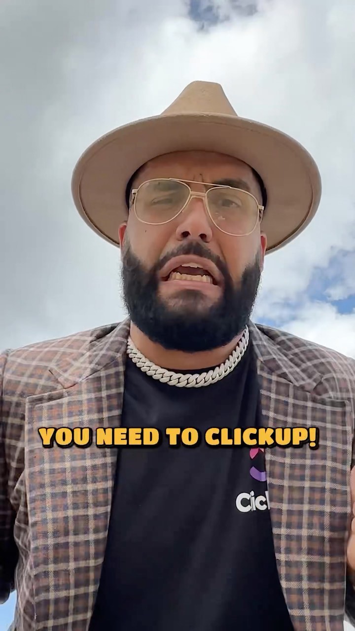 Instagram post by @cunningham for ClickUp. Caption reads: [...] we needed were not user-friendly. Enter....