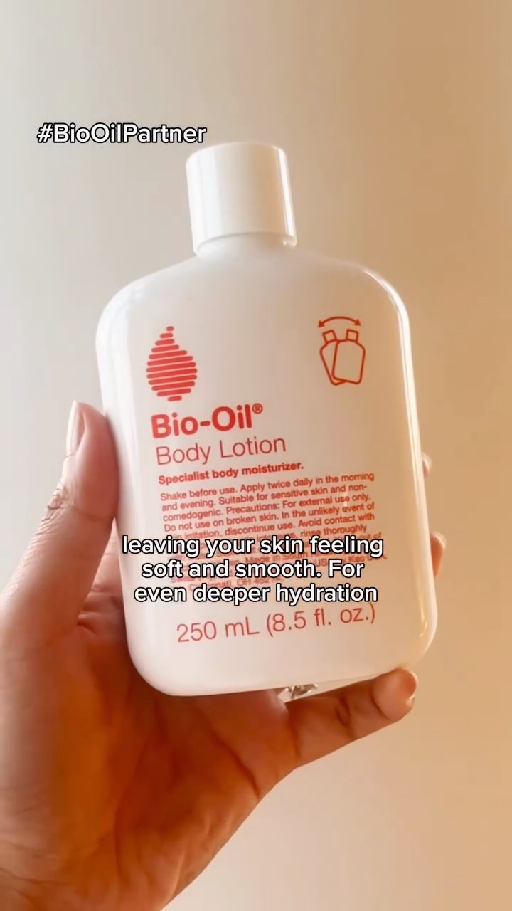 Instagram post by @toralmd for Bio-oil. Caption reads: #BioOilPartner 🧡 The Bio-Oil Body Lotion and Dry....