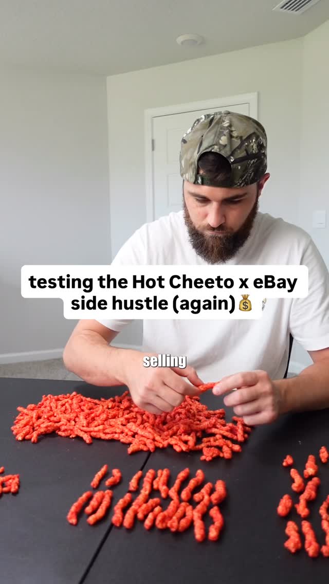 Instagram post by @wyattsippy for Photoroom. Caption reads: Selling a Hot Cheeto on eBay as “art”…😂 #cheeto....