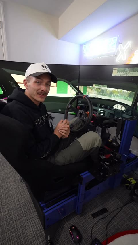 Instagram post by @adam_lz for Simagic. Caption reads: Got early access to test the new @simagicofficial....