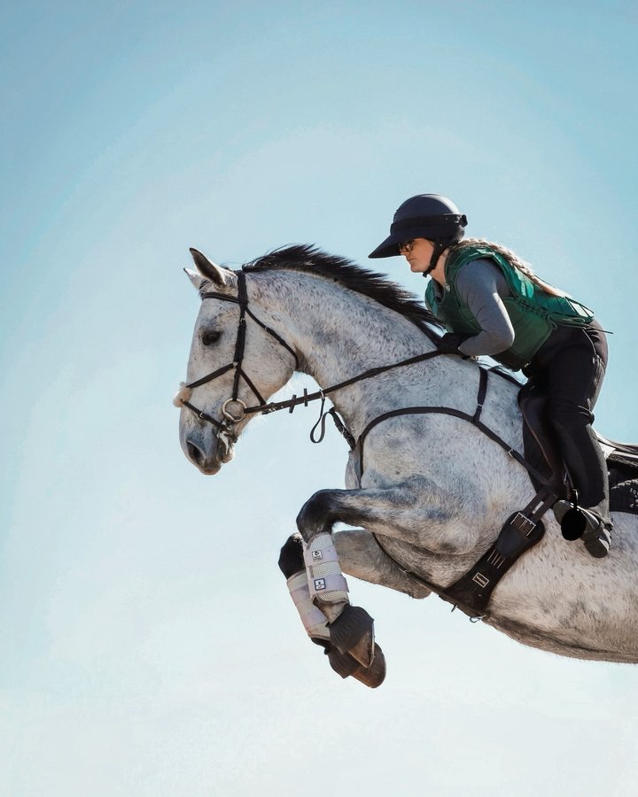 Instagram post by @claireeventing for Majyk Equipe. Caption reads: [...] for 10% off, xc boots and girth from....