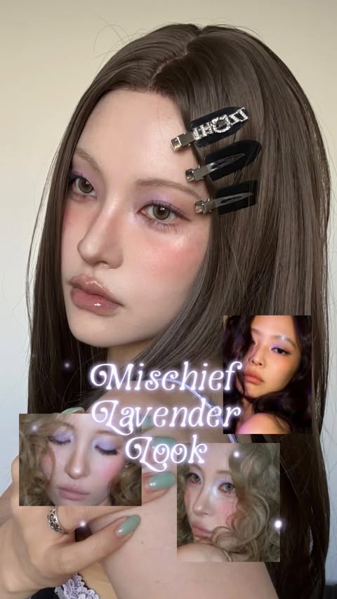 Instagram post by @zzoohhii for Risky Beauty. Caption reads: Lavender Eye Makeup with @riskybeauty_official #광고....
