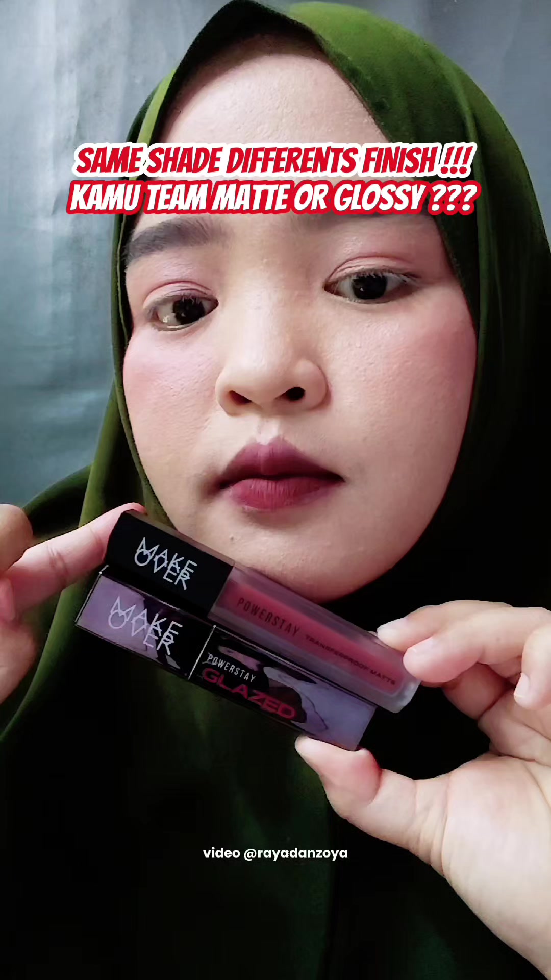 TikTok post by @rayadanzoya for Make Over. Caption reads: Make Over Deep Red Lips Yang Versi Mana [...].