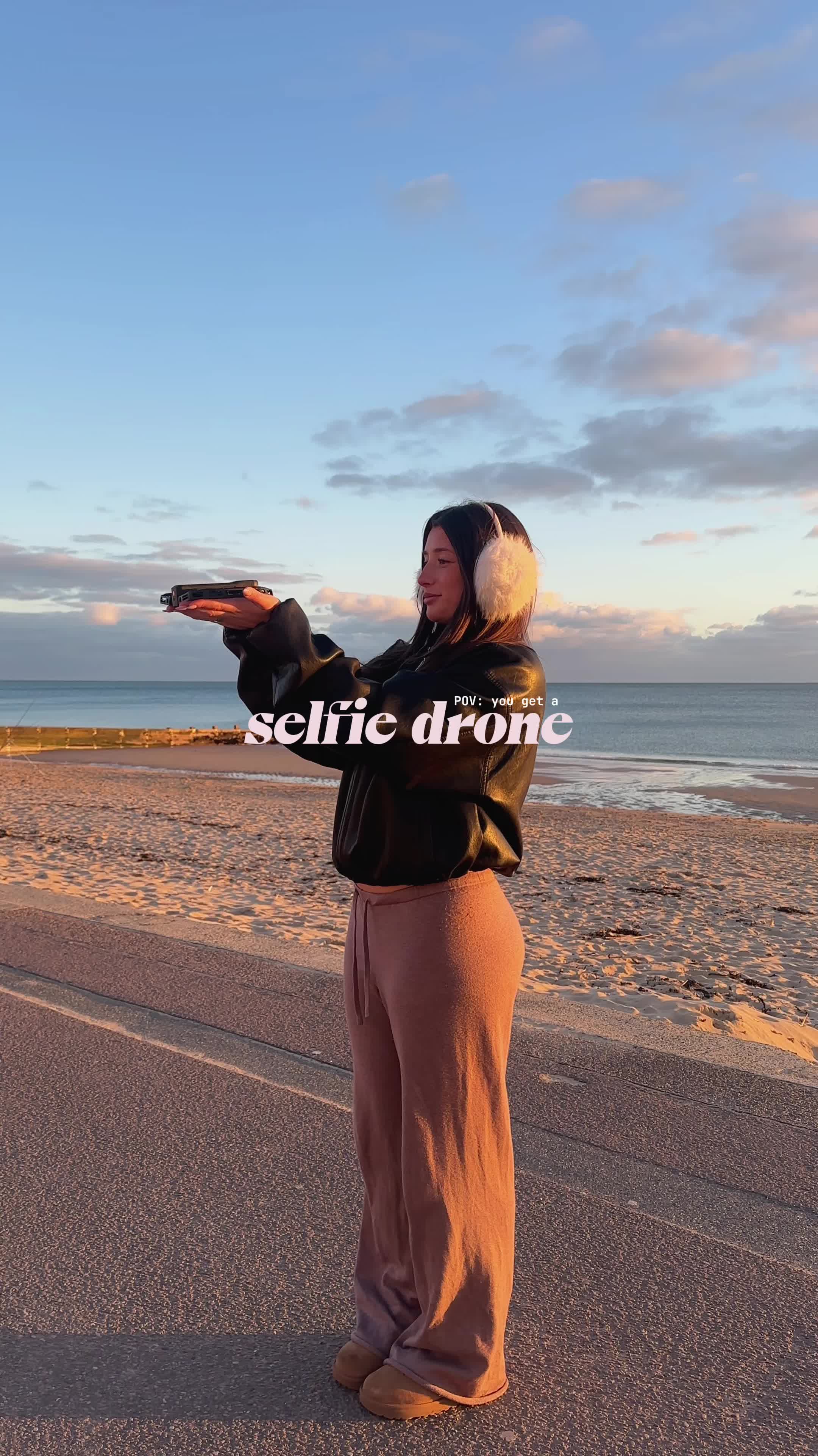 TikTok post by @louisegreen_ for HOVERAir. Caption reads: this is your sign to get a selfie drone i am....