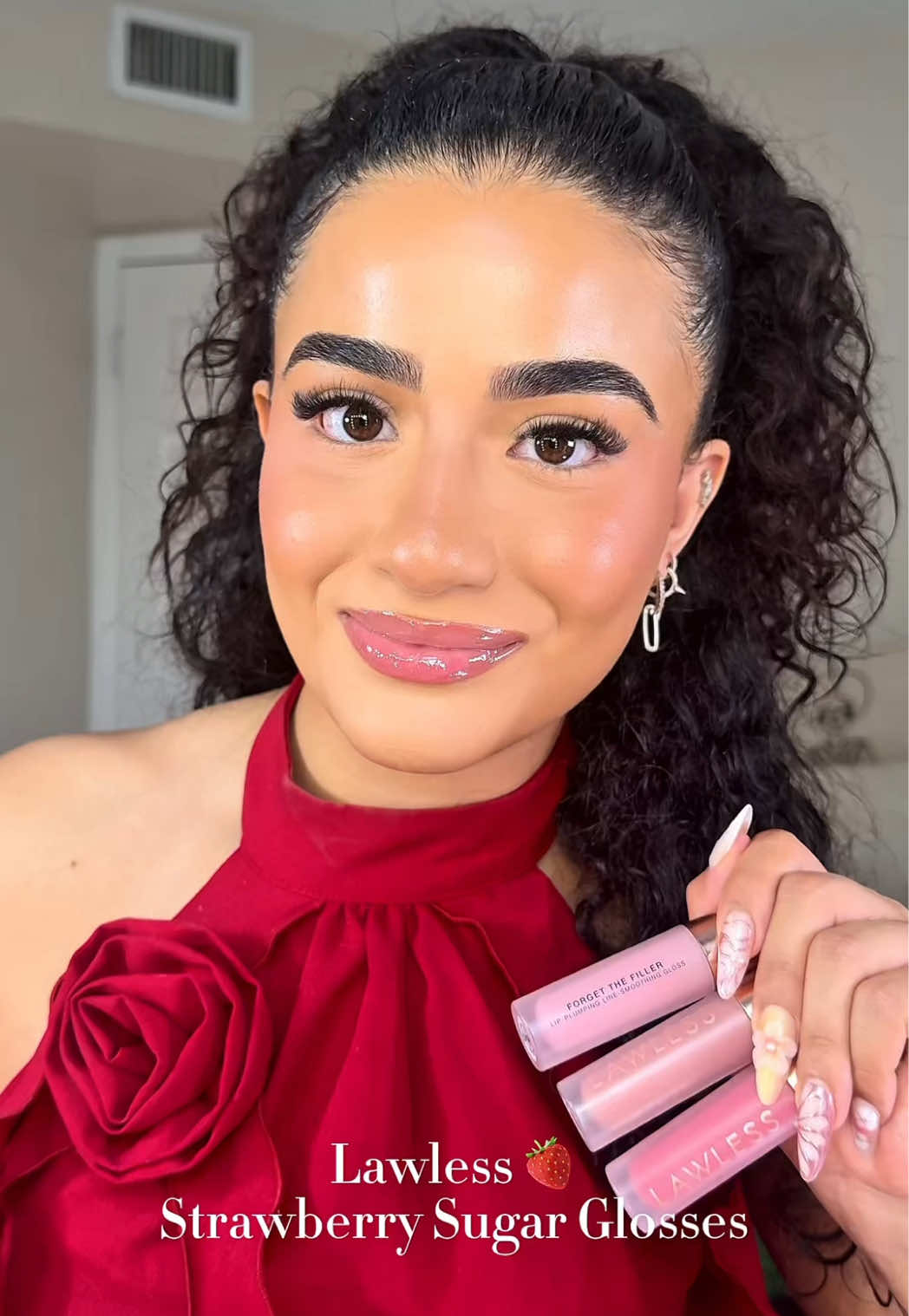 TikTok post by @barbaracamilasandoval for LAWLESS Beauty. Caption reads: fun fact i loveddd strawberry shortcake growing up....