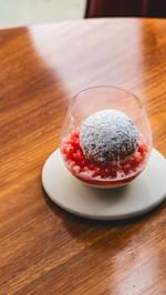 Instagram post by @riedel_official for QUAY. Caption reads: The returning Snow Egg flavour is strawberry....