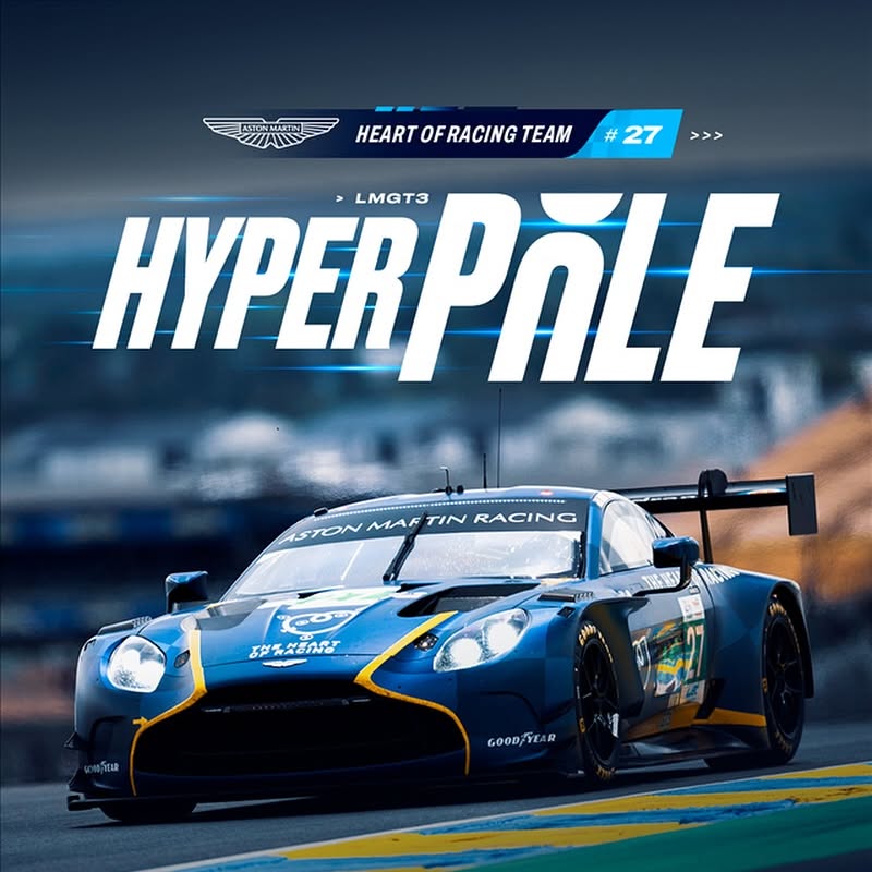 Instagram post by @mattia_drudi for ROLEX. Caption reads: ASTON MARTIN ON LMGT3 POLE in Le Mans!! 👏
 
The....