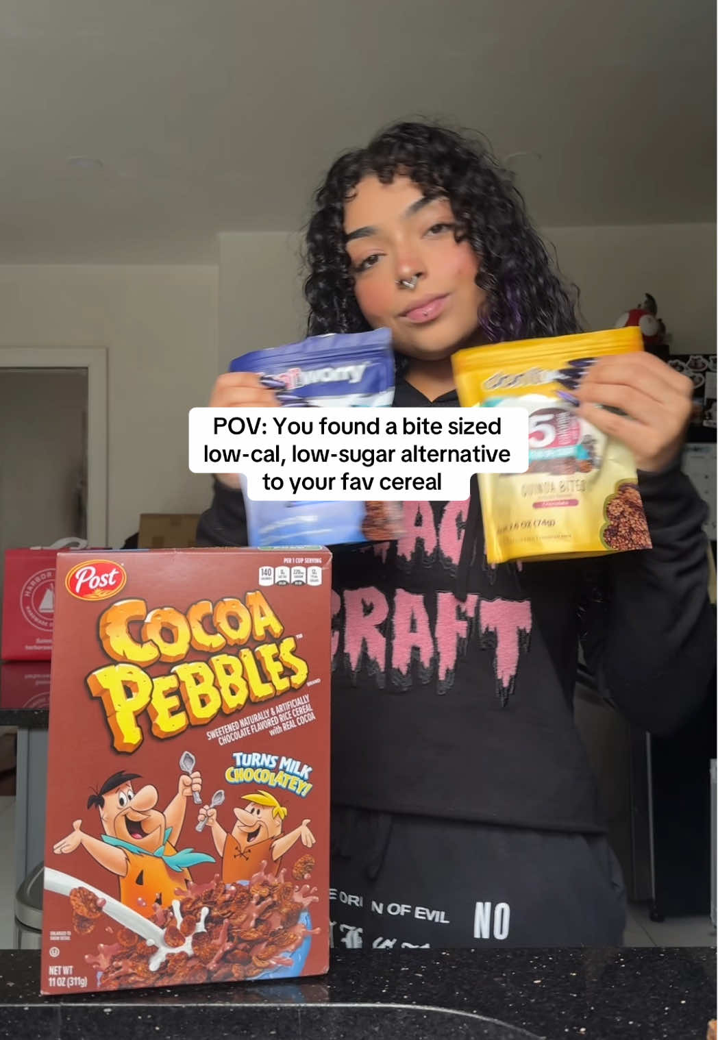 TikTok post by @pom.spice for dontworrysnacks. Caption reads: [...] my makeup bc i was hungry!! 🫢😏....