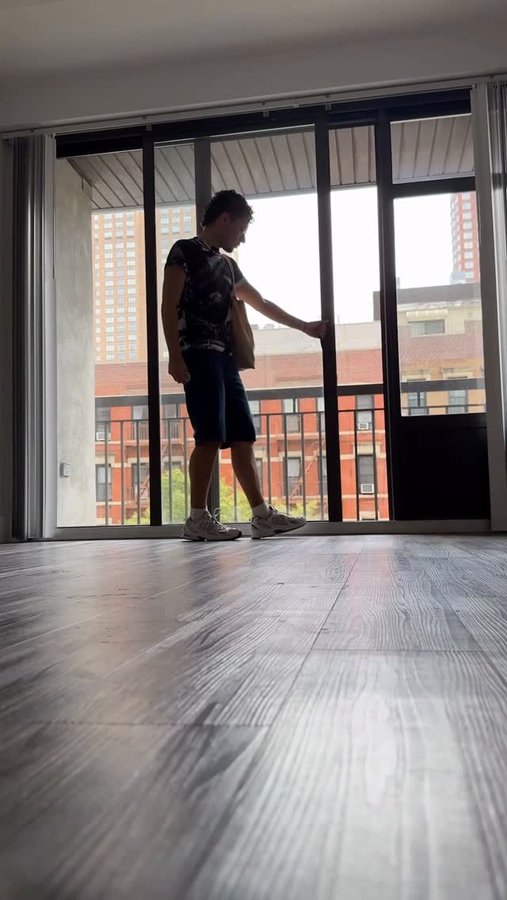 Instagram post by @homewithjuan for Apartments. Caption reads: #ad touring apartments in nyc 🫣 counting down the....