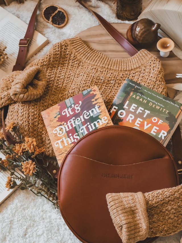 Instagram post by @mybelovedbooks_andme for Portland Leather Goods. Caption reads: 𝐏𝐨𝐯: 𝐲𝐨𝐮’𝐫𝐞 𝐟𝐢𝐧𝐚𝐥𝐥𝐲 𝐟𝐞𝐞𝐥𝐢𝐧𝐠....