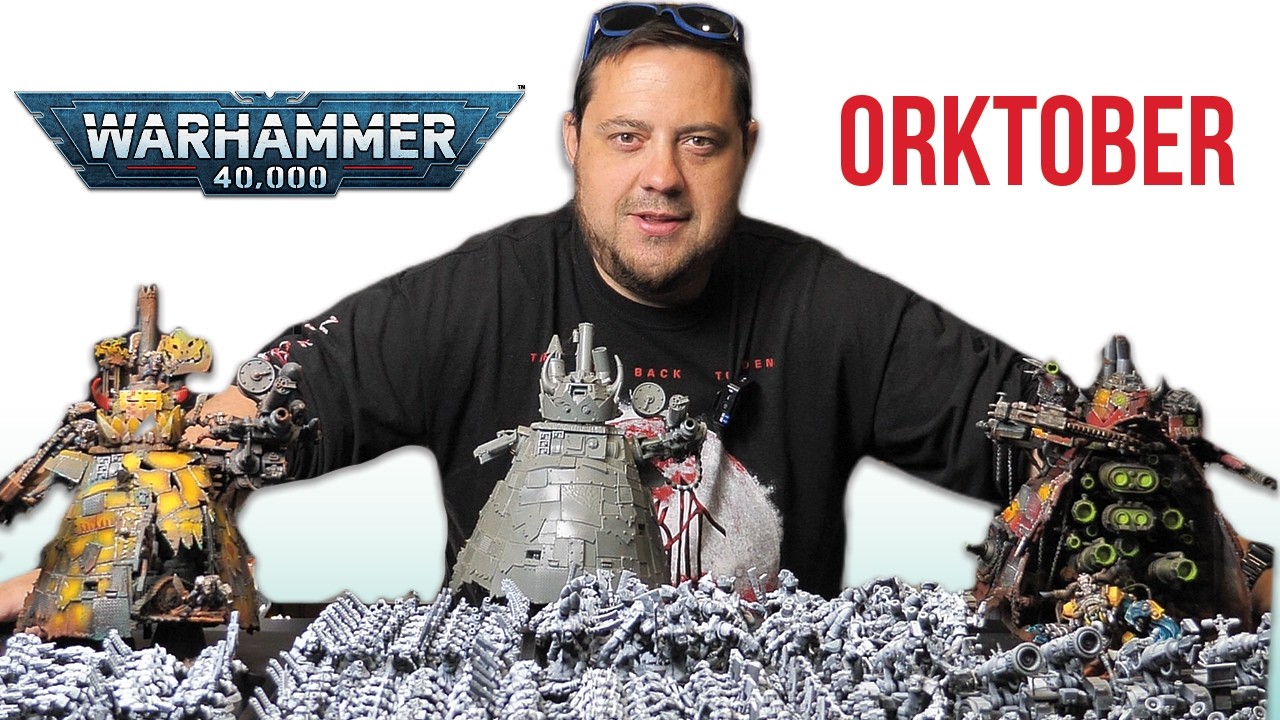YouTube post by @eBayMiniatureRescues for VEVOR. Caption reads: Rescuing an Ork Stompa and a Green Tide 40k Army.