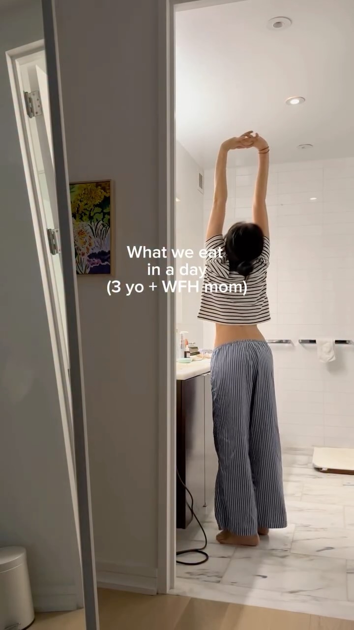 Instagram post by @mini.tiger.zen for Stokke. Caption reads: On school days, we keep breakfast the same to make....