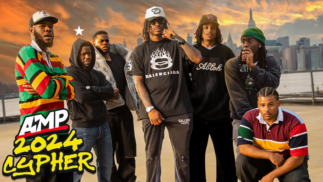 YouTube post by @AMPEXCLUSIVE for Bang Energy. Caption reads: AMP FRESHMAN CYPHER 2024.
