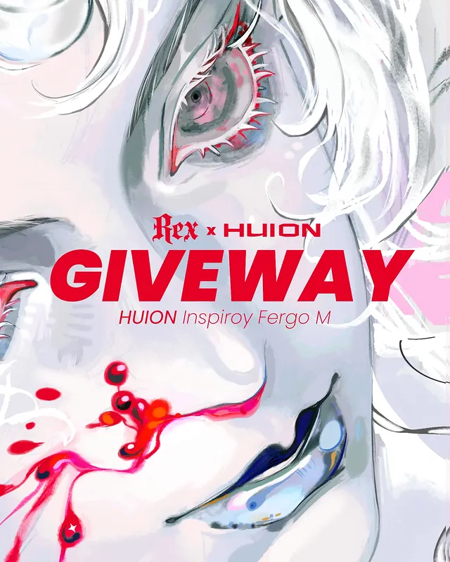 Instagram post by @_rexpo for HUION. Caption reads: GIVEAWAY Teaming up with @huiontablet Huion to....