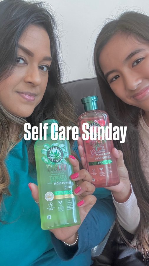Instagram post by @athomewith_meena for Herbal Essences LA. Caption reads: Self Care Sunday 

It’s Hair Wash Day & What....