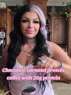 TikTok post by @bombshellbunnie21 for Jordan’s Skinny Mixes. Caption reads: Chocolate Caramel Truffle Protein Coffee ☕️🍫🍮....