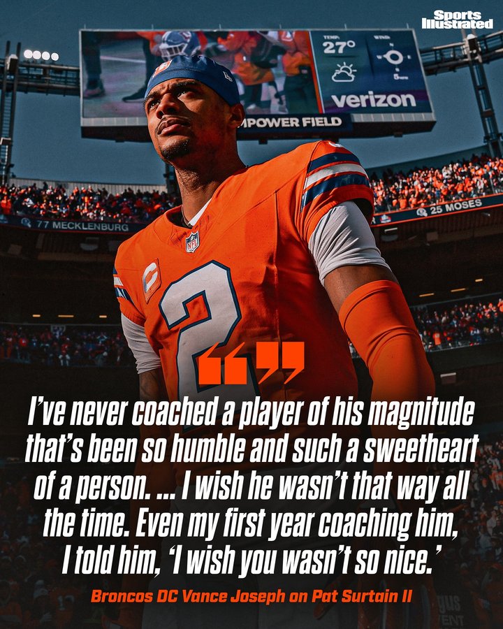 Instagram post by @patsurtainll for Sports Illustrated. Caption reads: The Broncos DC praised the 2024 DPOY for staying....