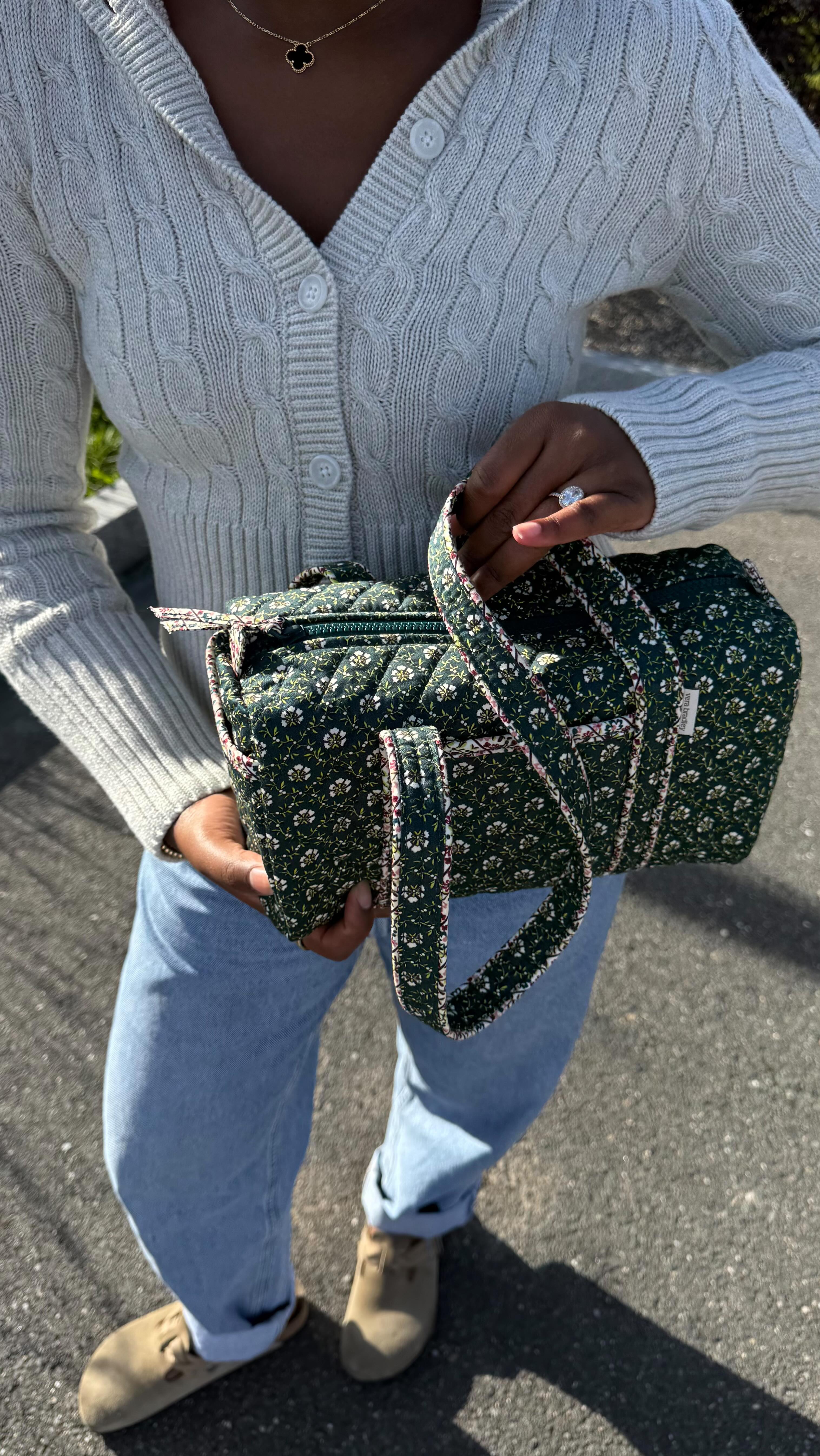 Instagram post by @jadab.s for Vera Bradley. Caption reads: [...] return of the iconic 100 bag !!! 🤎....