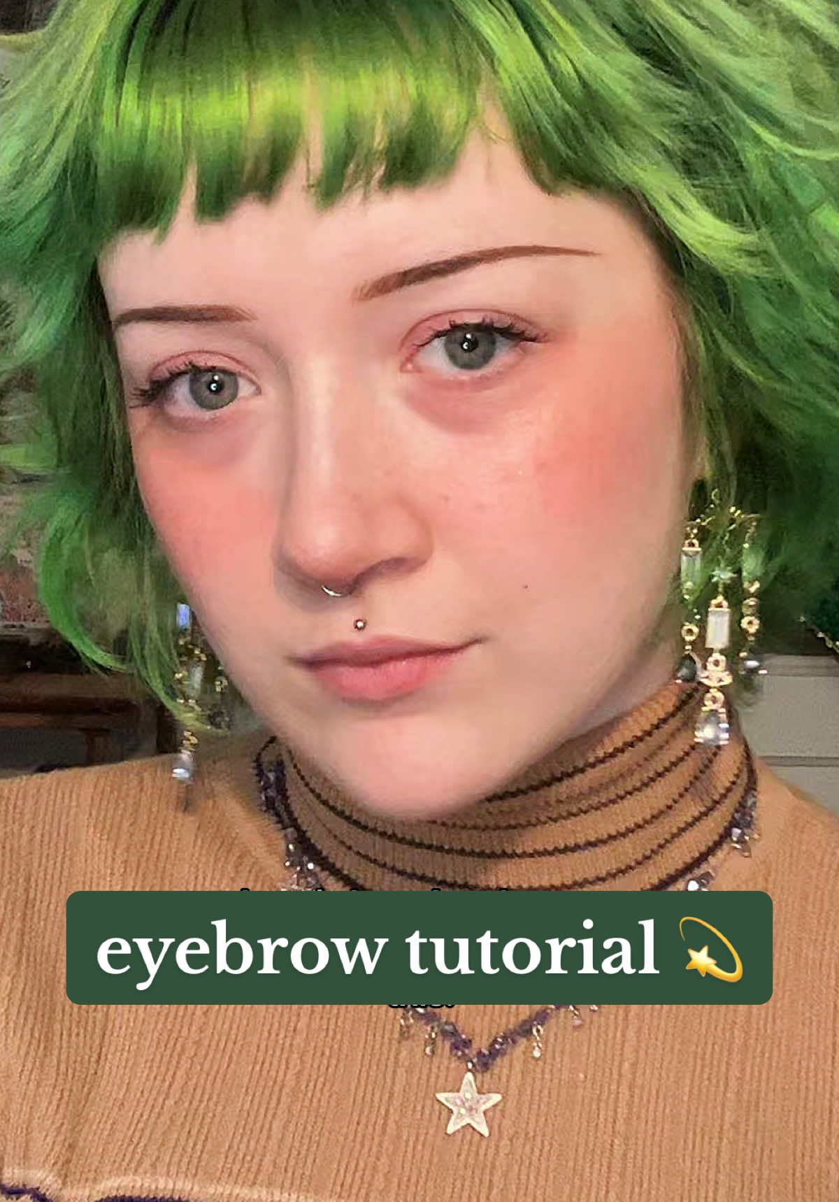 TikTok post by @.the.green.one for Ucoolmelashes. Caption reads: [...] #thineyebrows #eyebrowtutorial....