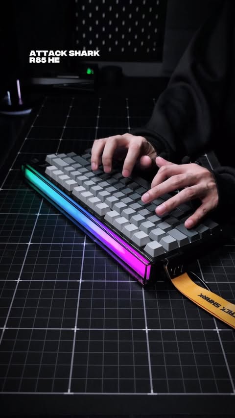Instagram post by @ninkevdo for Attack Shark. Caption reads: [...] light design of this gaming keyboard! Attack....