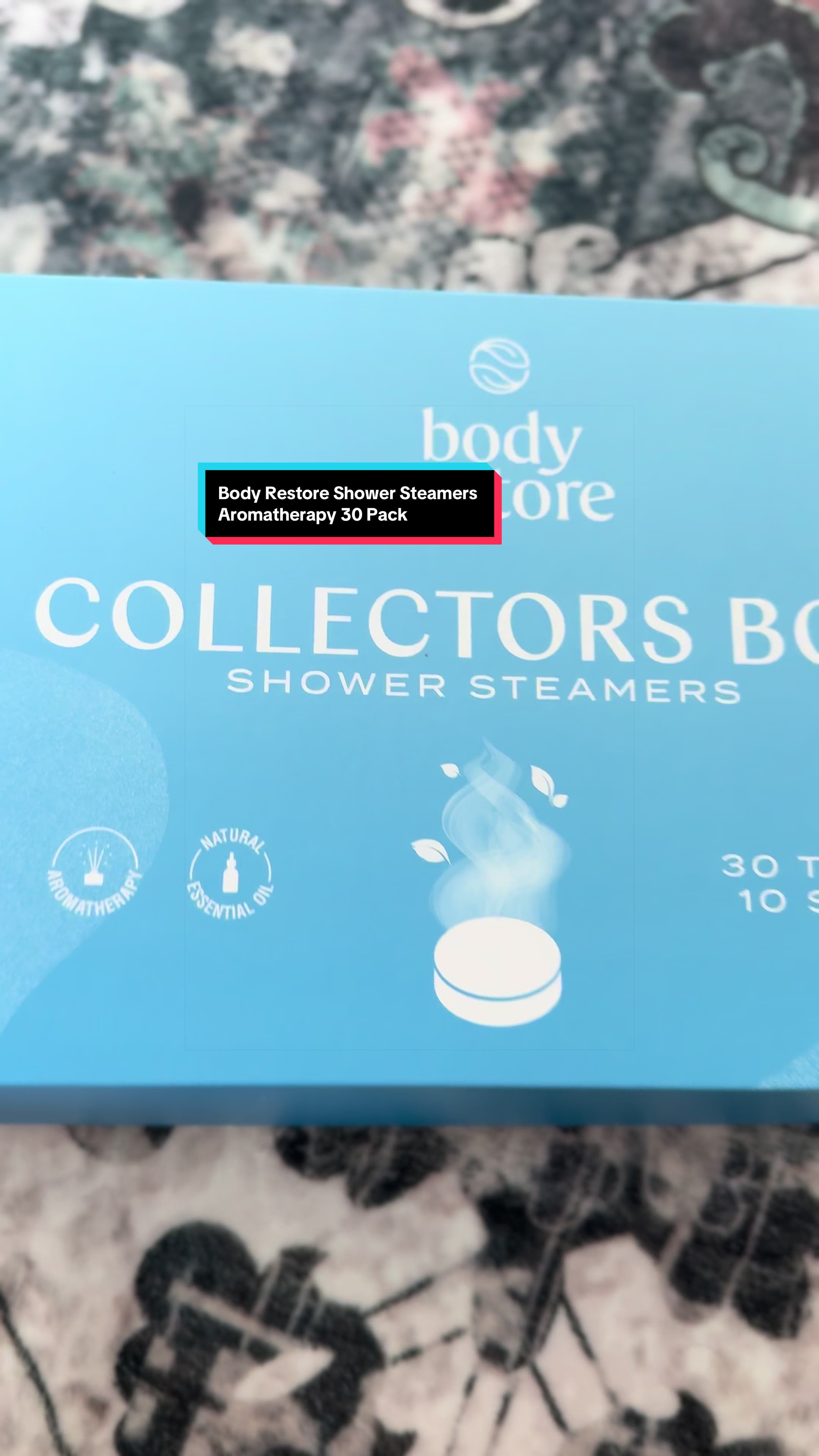 TikTok post by @kamalaadhikari134 for Body Restore. Caption reads: Body Restore Shower Steamers Aromatherapy 30@Pack....