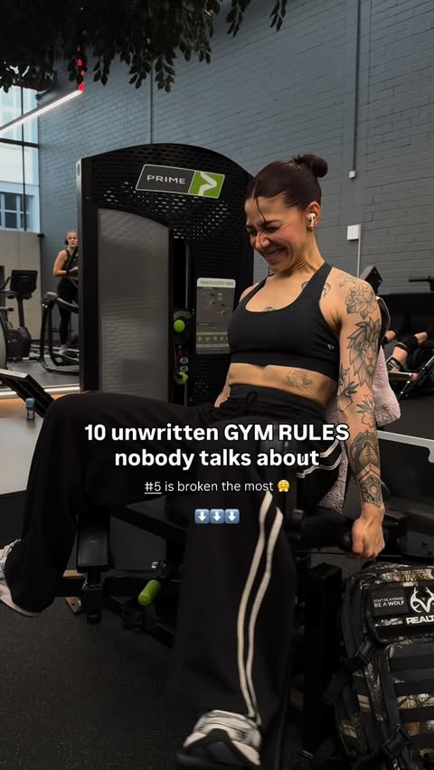 Instagram post by @angeeelina.fit for WOLFpak. Caption reads: The most annoying & unwritten GYM RULES 👇🏽

1️⃣....