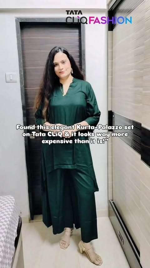 Instagram post by @forevertasneem for Tata Cliq. Caption reads: [...] This beautiful kurta palazzo set from Tata....