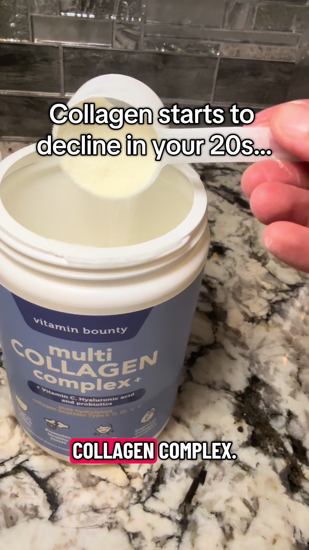 TikTok post by @aceylay for Vitamin Bounty. Caption reads: [...] #collagenpeptides #vitaminbounty....