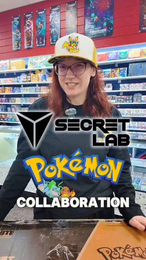 Instagram post by @xdanireon for Secretlab. Caption reads: POKÉMON X SECRETLAB 🔥 Unboxing my NEW Pokémon....