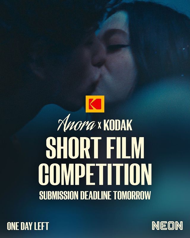 Instagram post by @bakermovies for NEON. Caption reads: One day left to submit your love story! @anorafilm....