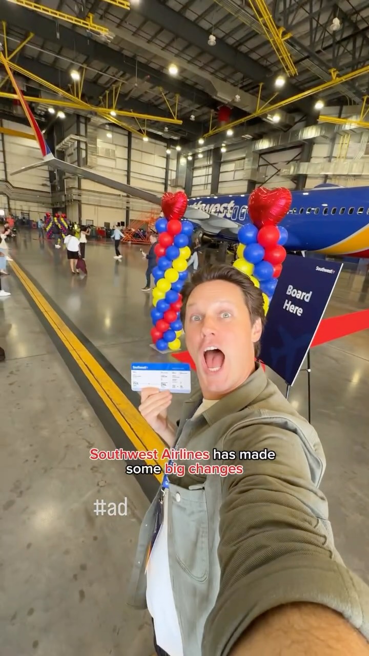 Instagram post by @zacharyburrabel for Southwest Airlines. Caption reads: Are you choosing Extra Legroom? @southwestair....